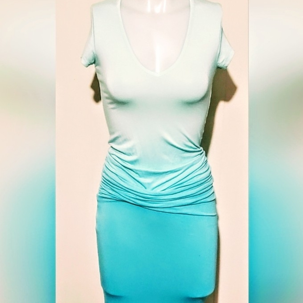 ❗️Sale! YOUNG FABULOUS & BROKE Sea-foam/Turquoise Ombre Dress With Draping, XS